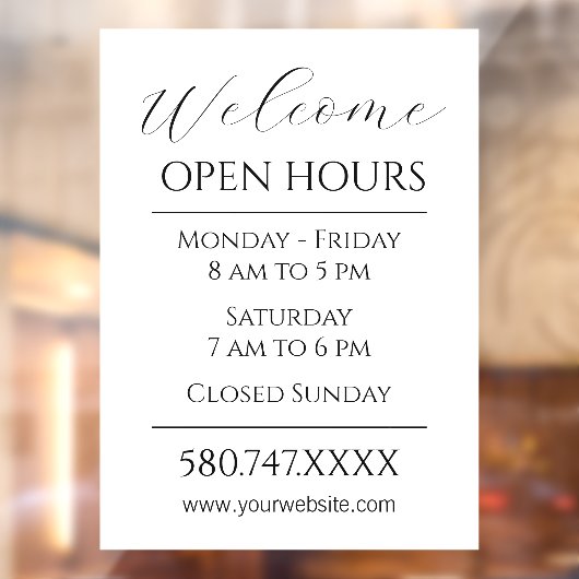 ビジネスの開始と開館時間の白黒 ウィンドウサイン (シート2)