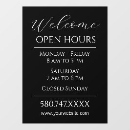 ビジネスの開始と開館時間の白黒 ウィンドウサイン