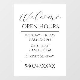 ビジネスへようこそ開館時間の白黒 ウィンドウサイン