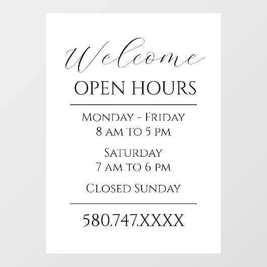 ビジネスへようこそ開館時間の白黒 ウィンドウサイン (シート)