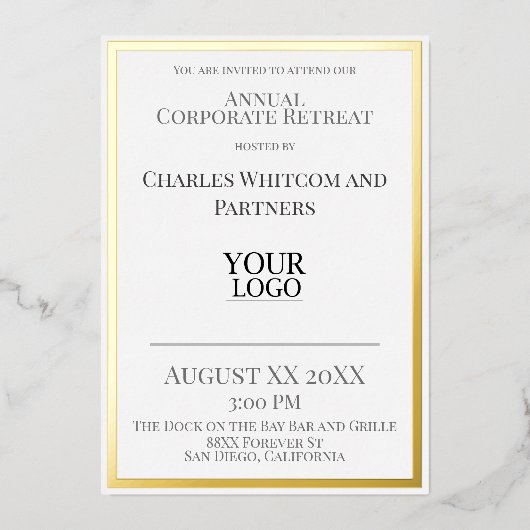 ビジネスまたは企業のイベントとロカスタムゴ金ゴールド 箔招待状 (正面)