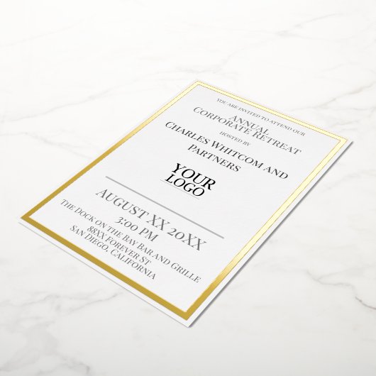 ビジネスまたは企業のイベントとロカスタムゴ金ゴールド 箔招待状 (回転した状態)