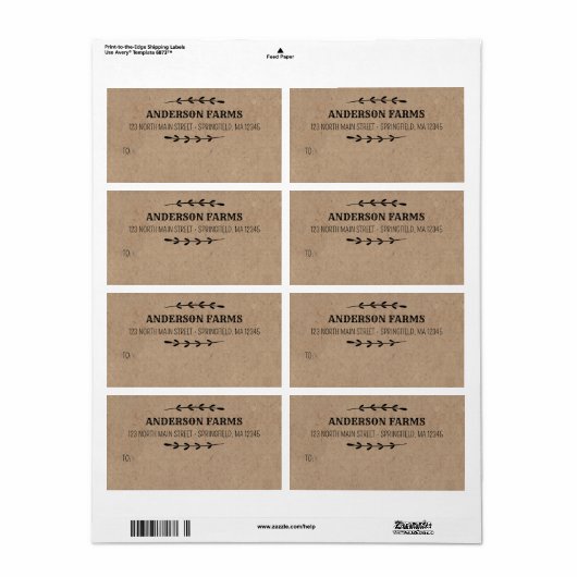 ビジネスまたは個人用のクラフト出荷ラベル ラベル (フルシート)