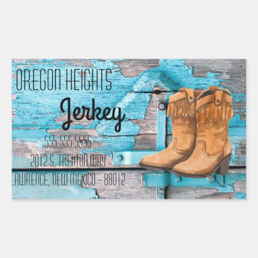 ビジネスアドレススティッカーブルーウッドバーンドアブーツ 長方形シール (正面)
