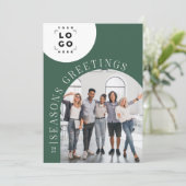 ビジネスアーチフォトグリーンロゴクリスマスホリデー シーズンカード (スタンド正面)