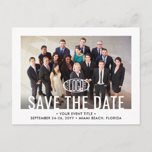 ビジネスイベント会社のロゴと写真日付を保存 案内ポストカード (正面)