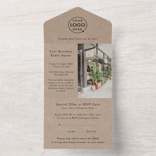 ビジネスイベント |クラフト素朴ロゴ写真の切り取り オールインワン招待状 (内側)