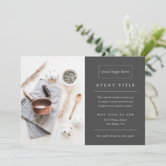 ビジネスイベント |グレーミニマルプロフェッショナル写真 招待状 (スタンド正面)