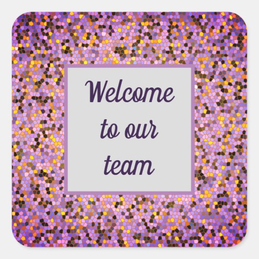 ビジネスウェルカムブライトパープルモザイク新入社員 スクエアシール (正面)