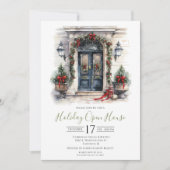 ビジネスウォーターカラーフロントドアホリデーオープンハウス 招待状 (正面)