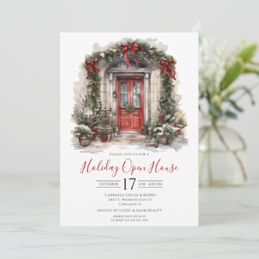 ビジネスウォーターカラーフロントドアホリデーオープンハウス 招待状 (スタンド正面)