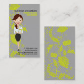 ビジネスウーマンキャラクターロゴライムグリーンフローラ 名刺 (正面/裏面)