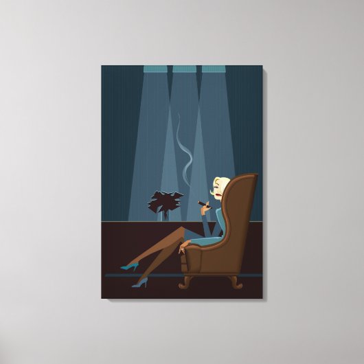 ビジネスウーマン喫煙葉巻 キャンバスプリント (正面)