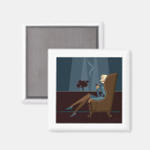 ビジネスウーマン喫煙葉巻 マグネット (正面/裏面)