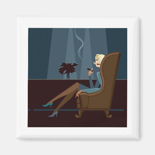 ビジネスウーマン喫煙葉巻 マグネット (正面)