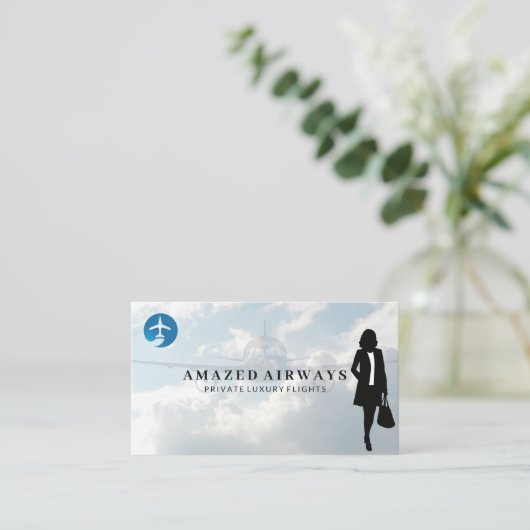ビジネスウーマン旅行 |飛行機のロゴ 名刺 (スタンド正面)
