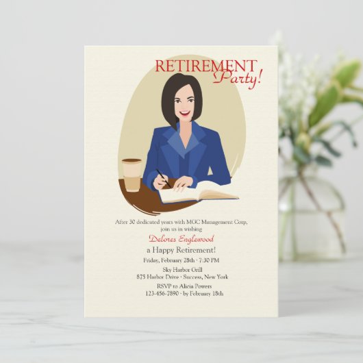 ビジネスウーマン退職パーティの招待状 招待状 (スタンド正面)