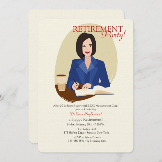 ビジネスウーマン退職パーティの招待状 招待状 (正面/裏面)