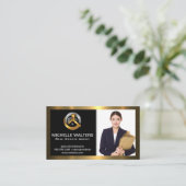 ビジネスウーマン |メタリック金ゴールド縁ど 名刺 (スタンド正面)