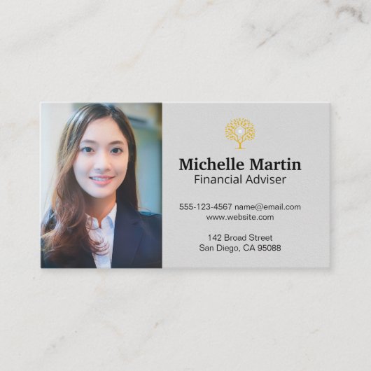 ビジネスウーマン | Financial Moneyのツリーロゴ 名刺 (正面)