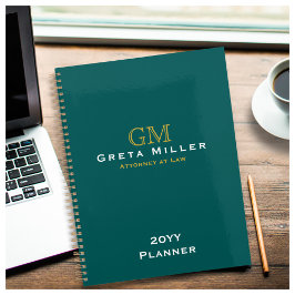 ビジネスエグゼクティブダークティール（緑がかった色）金ゴールドモノグラム プランナー手帳