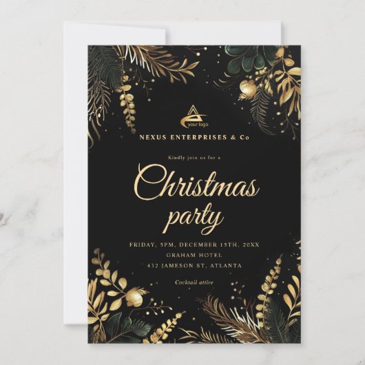 ビジネスエレガントのク企業のリスマスパーティー 招待状 (正面)