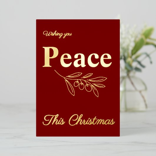 ビジネスエレガントの平和このクリスマス金ゴールド 箔シーズンカード (立ち正面)