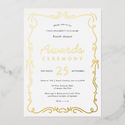 ビジネスエレガントアワード授賞式ホワイト&金ゴールド 箔招待状 (正面)