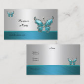 ビジネスエレガントカードバタフライティール（緑がかった色）ブルー2 名刺 (正面/裏面)