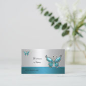 ビジネスエレガントカードバタフライティール(緑がかった色)ブルー2 名刺 (スタンド正面)