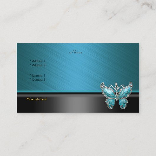 ビジネスエレガントカードバタフライティール(緑がかった色)ブルー 名刺 (裏面)