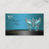 ビジネスエレガントカードバタフライティール(緑がかった色)ブルー 名刺 (正面)