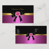 ビジネスエレガントカードピンクローズブラック金ゴールドボウ 名刺 (正面/裏面)