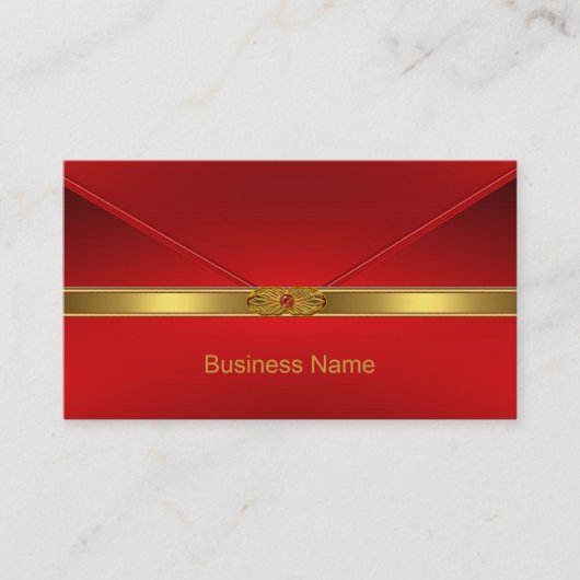 ビジネスエレガントカード赤金ゴールドトリム赤い宝石 名刺 (正面)