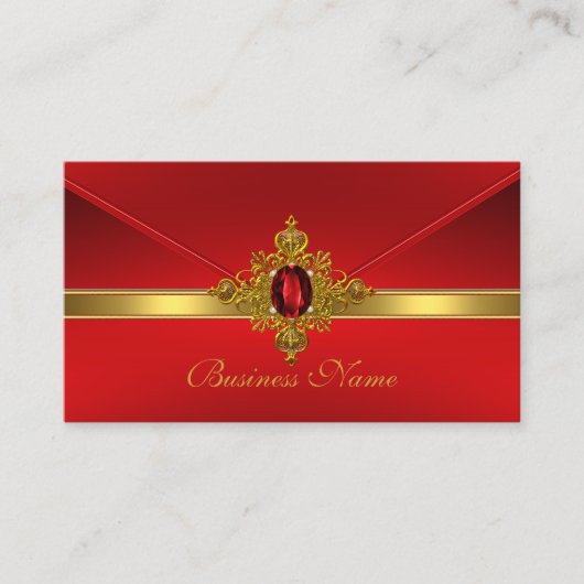 ビジネスエレガントカード赤金ゴールドトリム赤い宝石 名刺 (正面)