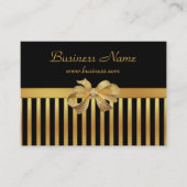 ビジネスエレガントカード金ゴールドブラックストライプ金ゴールドボウ 名刺 (正面)