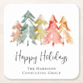 ビジネスエレガントハッピーホリデーズクリスマス スクエアペーパーコースター (正面)