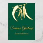 ビジネスエレガントボタニカルクリスマスグリーン金ゴールド 箔シーズンカード (正面)