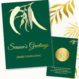 ビジネスエレガントボタニカルクリスマスグリーン金ゴールド 箔シーズンカード
