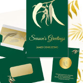 ビジネスエレガントボタニカルクリスマスグリーン金ゴールド 箔シーズンカード