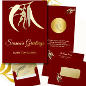 ビジネスエレガントボタニカルクリスマスレッド金ゴールド 箔シーズンカード