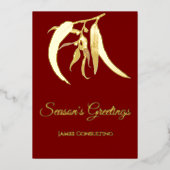 ビジネスエレガントボタニカルクリスマスレッド金ゴールド 箔シーズンカード (正面)