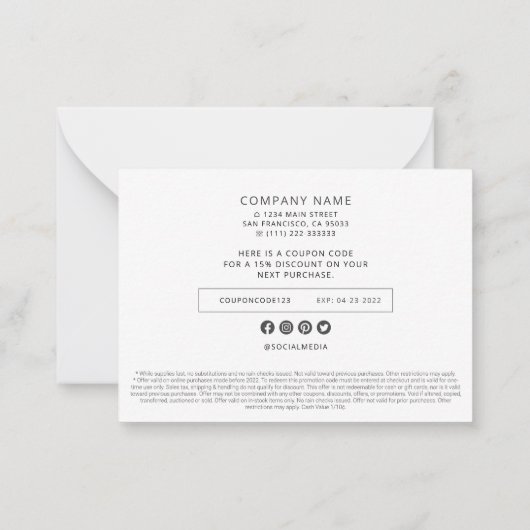 ビジネスエレガントモダンプロモクーポン広告キャンペーン ノートカード (裏面)