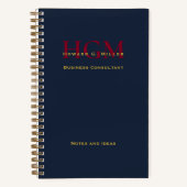 ビジネスエレガントモノグラムのロゴNavy Burgundy金ゴールド ノートブック (正面)