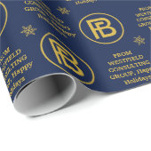 ビジネスエレガントロゴホリデーネイビーブルーと金ゴールド ラッピングペーパー (ロールコーナー)