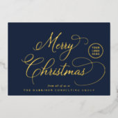 ビジネスエレガントロゴメリークリスマスブルー 箔シーズンカード (正面)