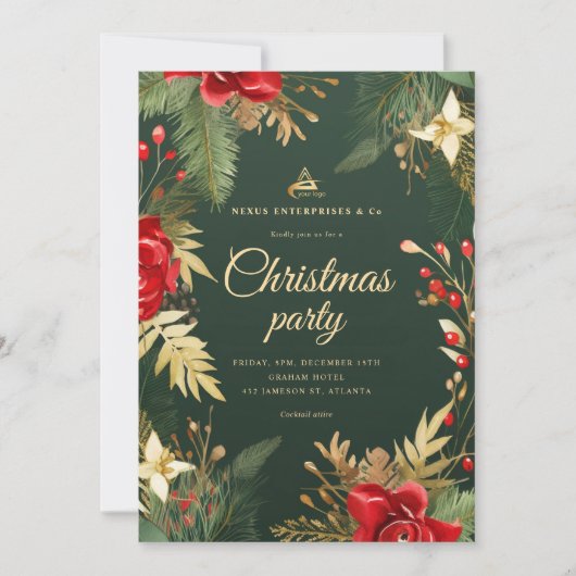 ビジネスエレガントロゴ企業のクリスマスパーティー 招待状 (正面)