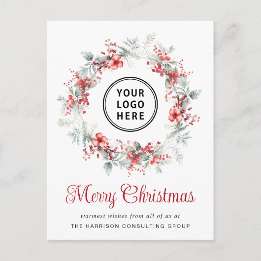 ビジネスエレガントロゴQRコードメリークリスマス シーズンポストカード (正面)