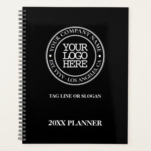 ビジネスエレガント白黒Medallion追加ロゴ プランナー手帳 (正面)