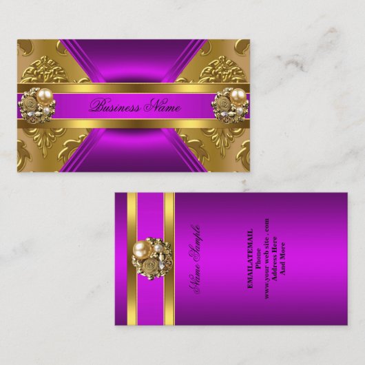 ビジネスエレガント紫マゼンタ金ゴールドダマスクジュエル 名刺 (正面/裏面)